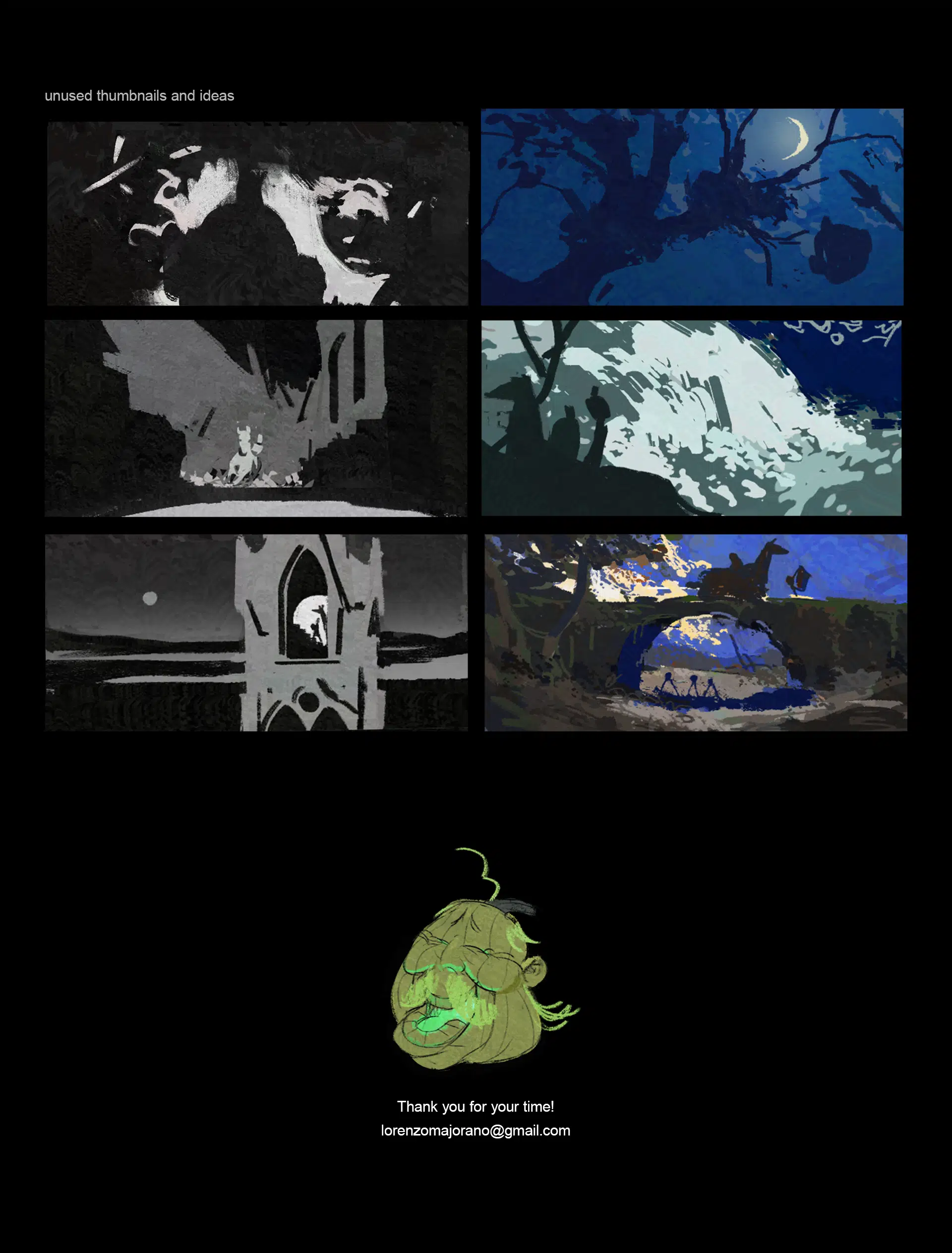 eight part of this portfolio, unused sketches and final thanks